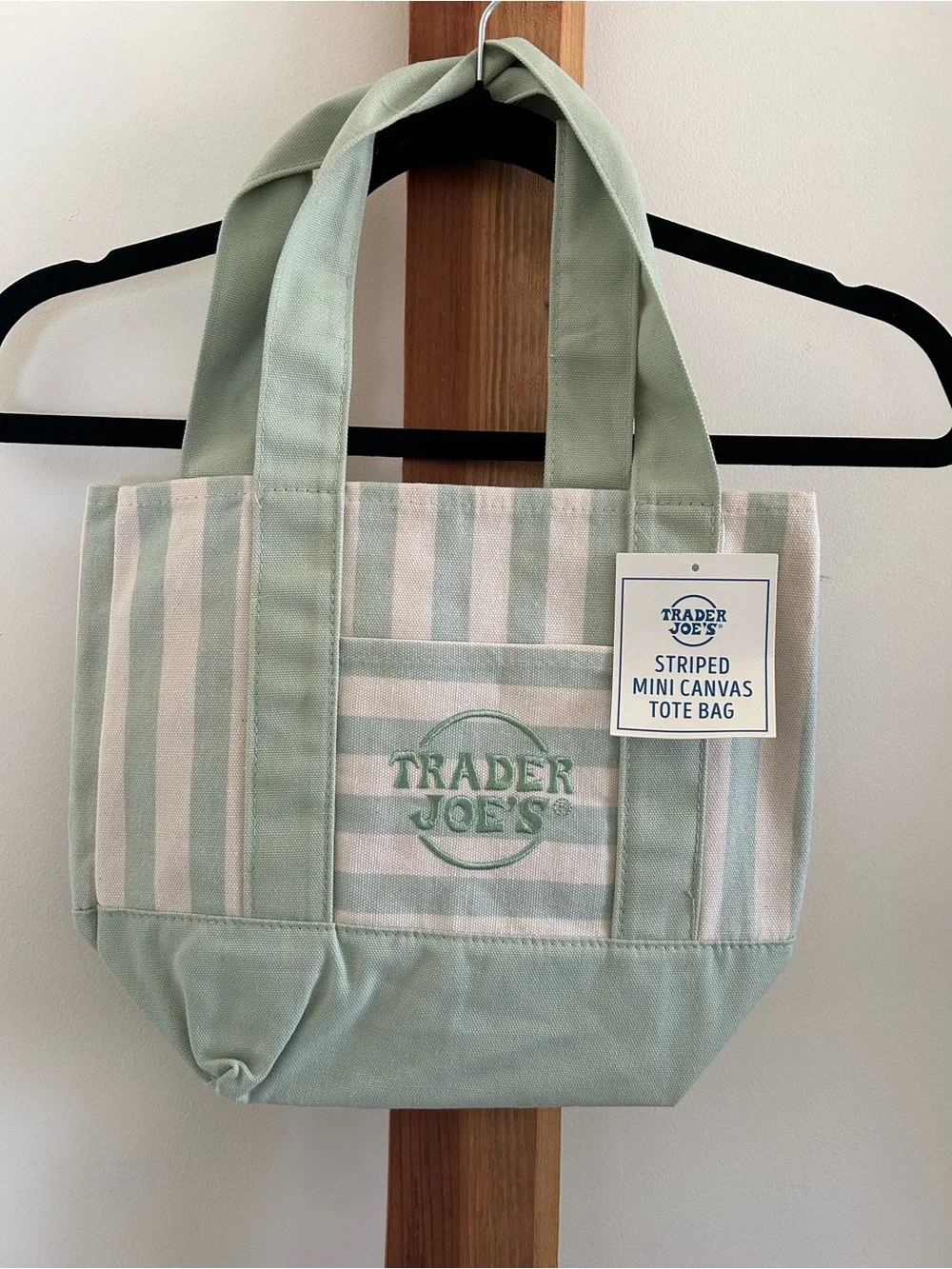 Trader Joe's Striped Mini Canvas Tote in Sage Green